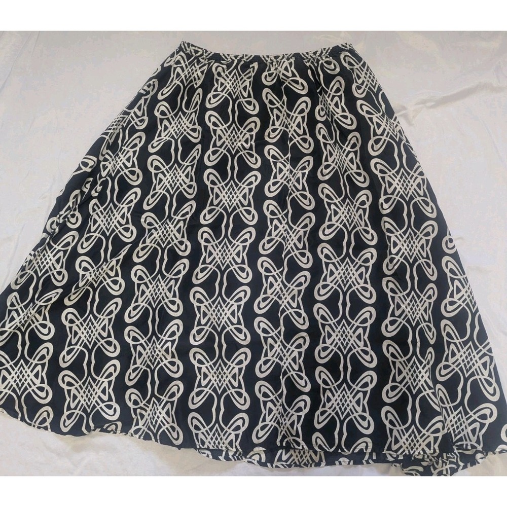 Chico's Pull On 100% Silk Black And White Full Midi Skirt Chico's Size 1
